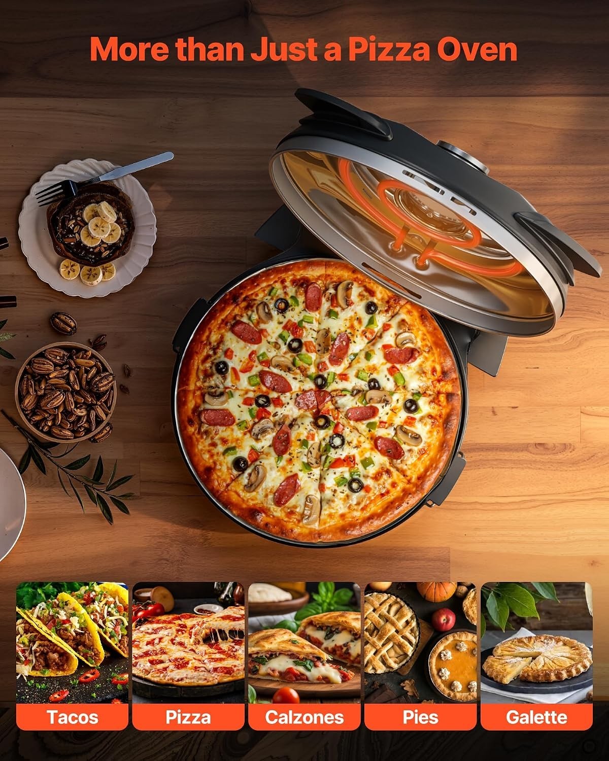 Crispy Pizza Maker: 12-Inch Electric Oven with 5 Heat Levels & Viewing Window