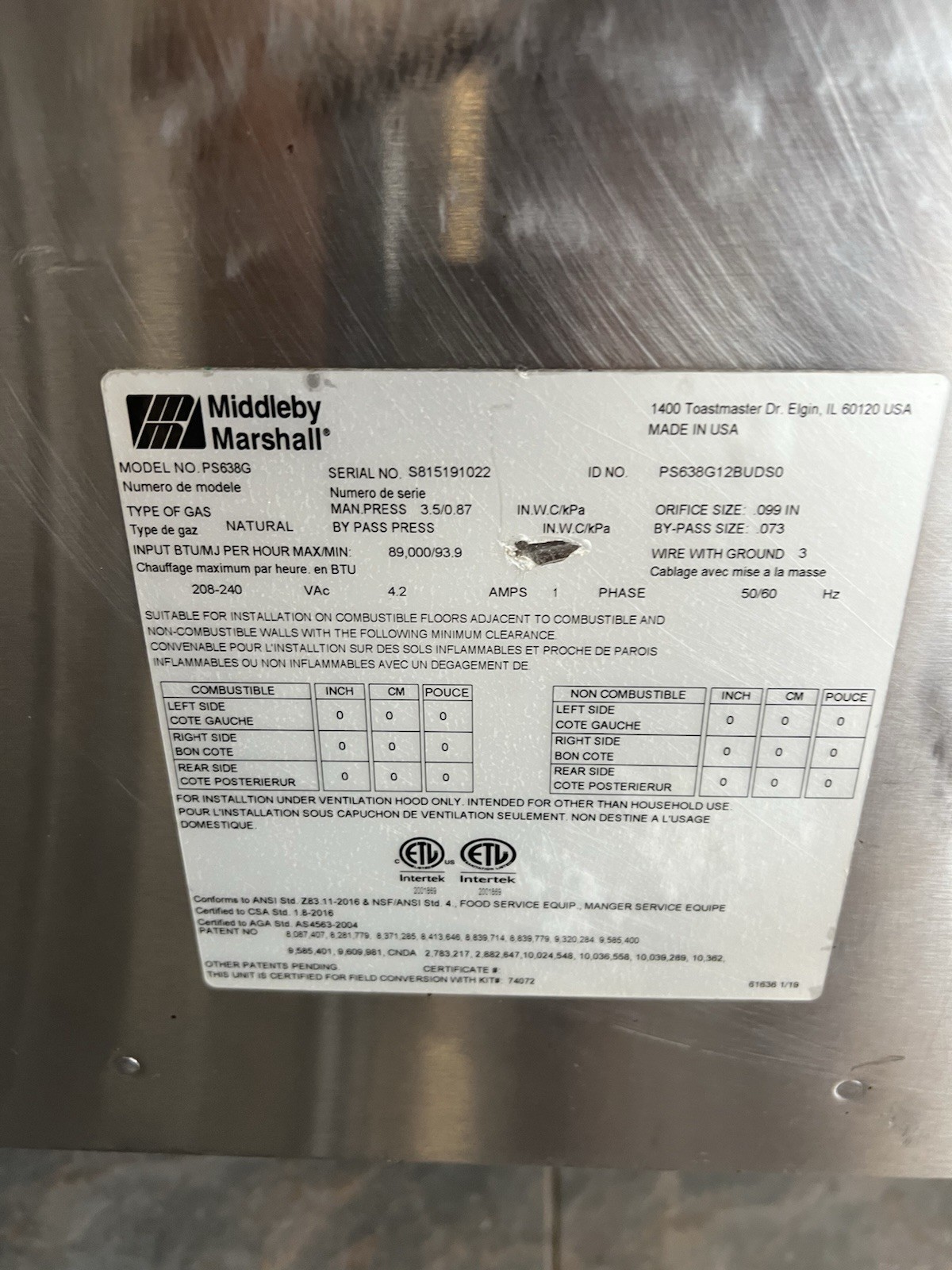 Middleby Marshall PS638G-2 65″ Gas Double Impingement Conveyor Oven ( NAT Gas)