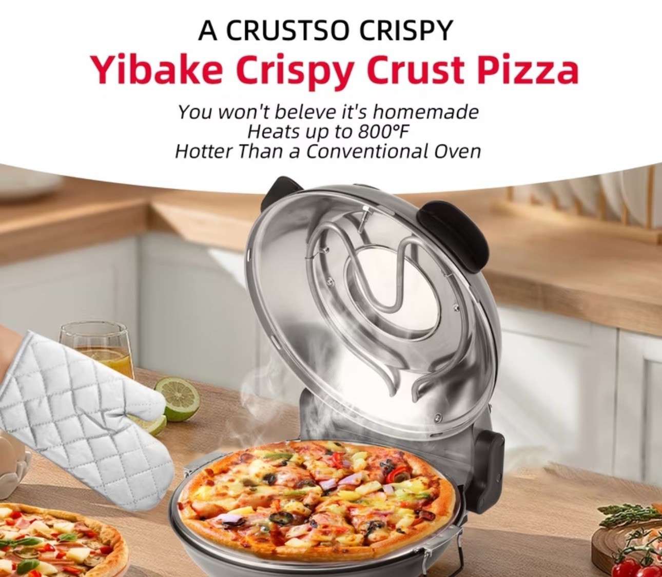 12″ Electric Pizza Oven Indoor Countertop Oven Pizza Maker, 1200W 120v