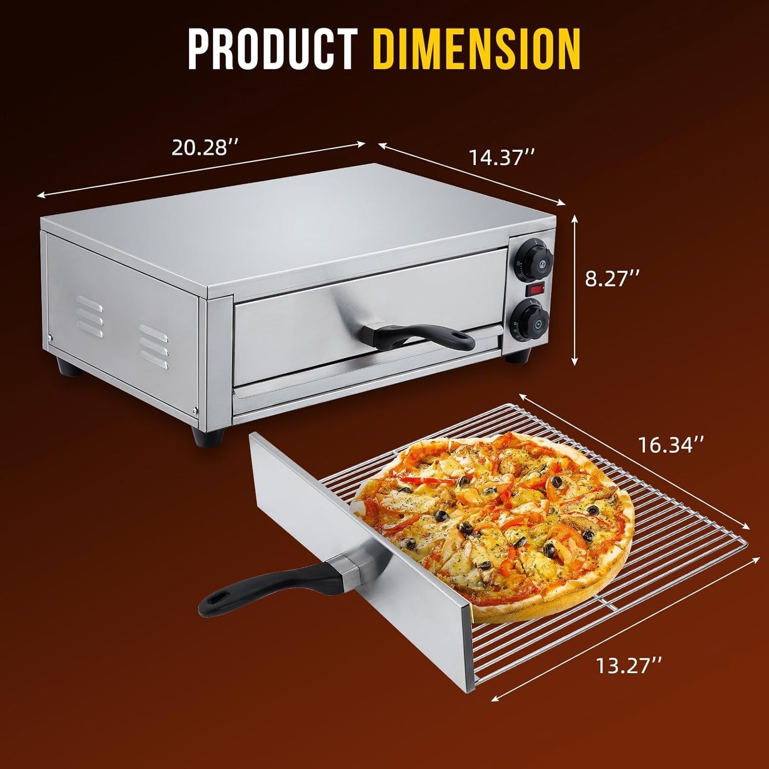 Commercial Pizza Oven Countertop 1300W Electric Pizza Maker for Pizza Up to 13″