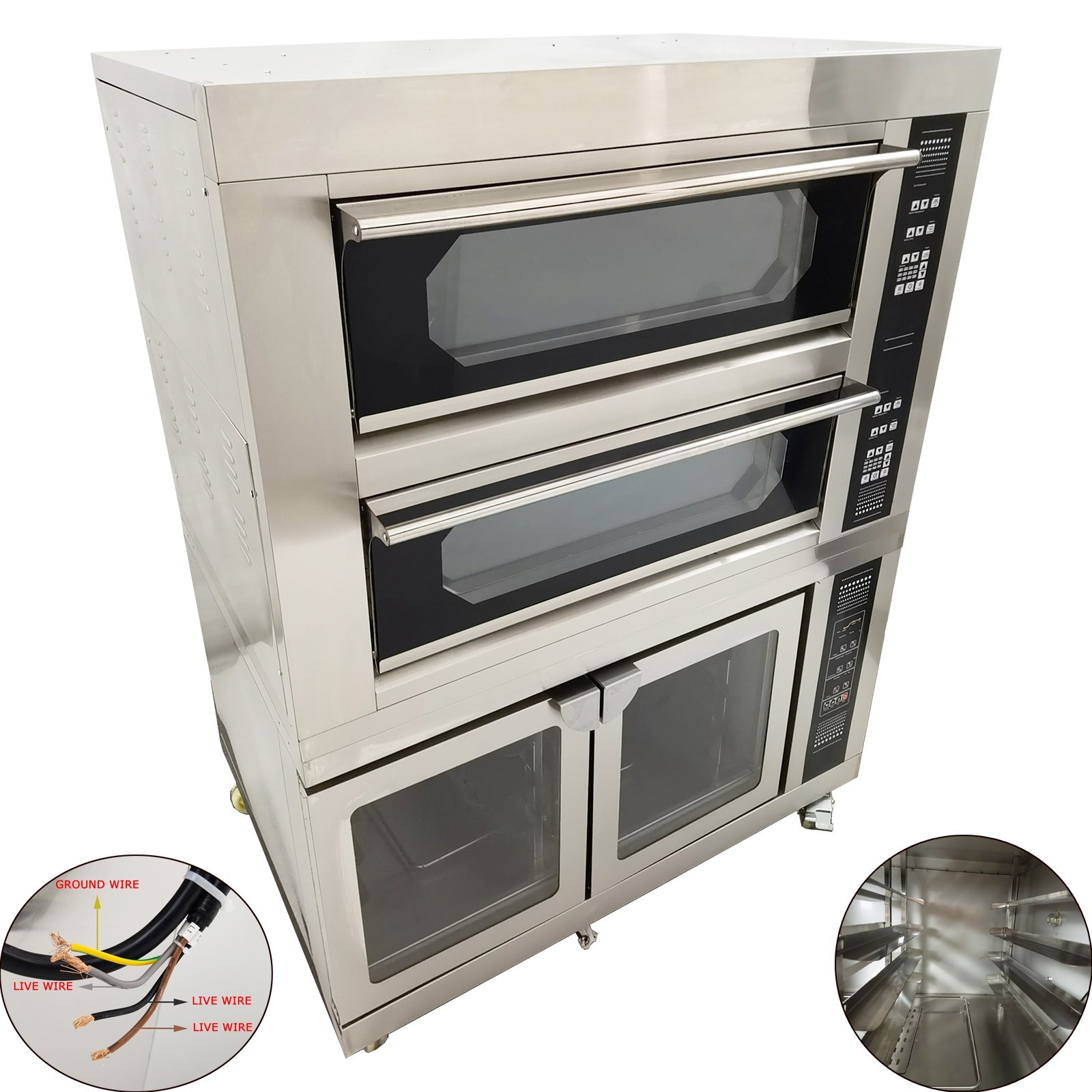 220V 3PH Commercial Movable Electric Oven with Fermentation Tank 68℉-752℉