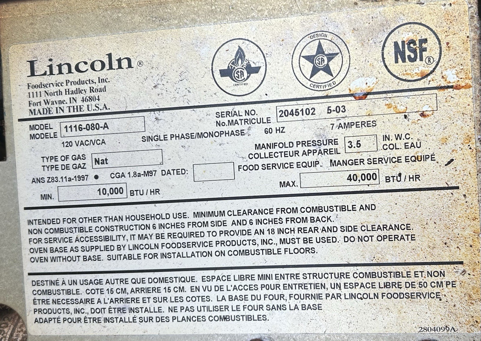 Lincoln Impinger 1116-080-A Gas Conveyor Single Oven – Exc. Working Condition