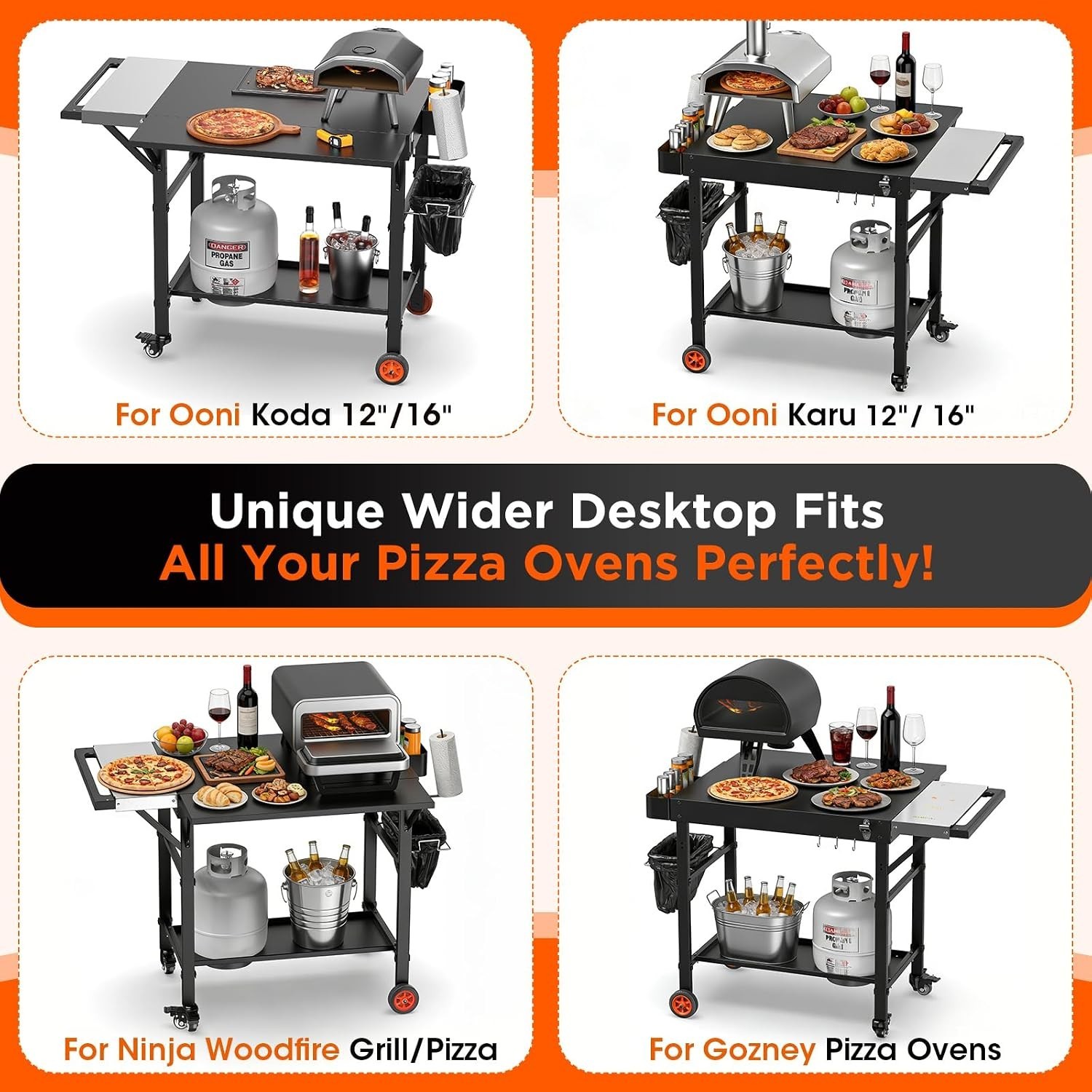 Heavy Duty Grill Cart with Topping Station – 450lbs Capacity