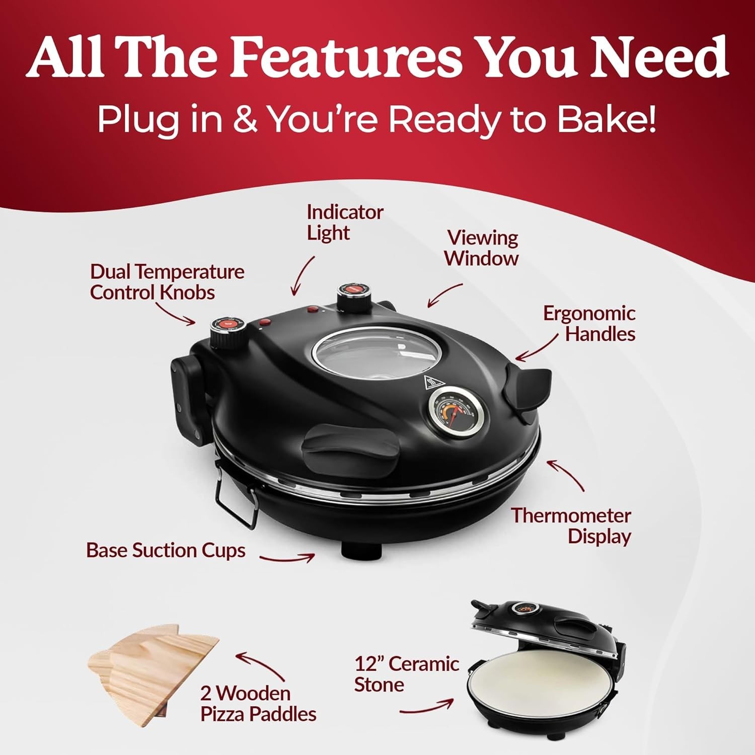 PIEZANO 12” ELECTRIC INDOOR PIZZA OVEN – 800°F HIGH HEAT Brand New