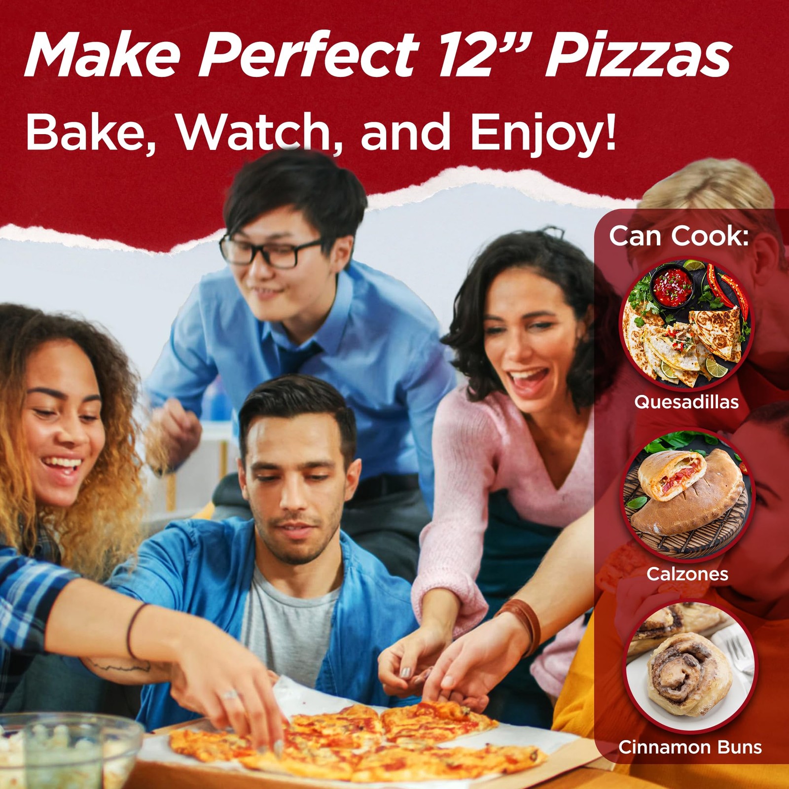 CULINARY CHEF Electric Pizza Oven with Ceramic Stone, Viewing Compact, Red