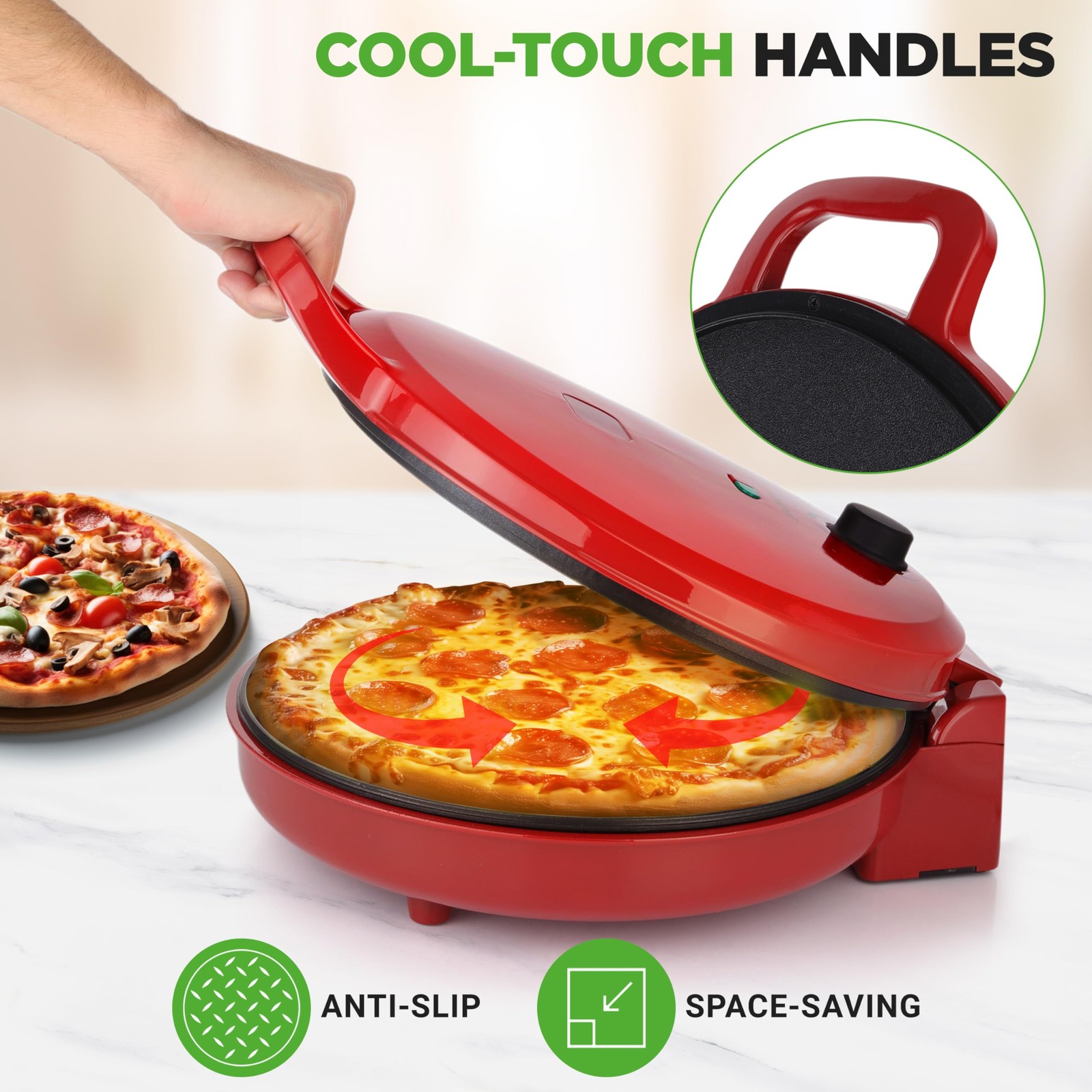 Nutrichef Countertop Pizza Maker 1500W Non-Stick Electric Pizza Cooker Make 12