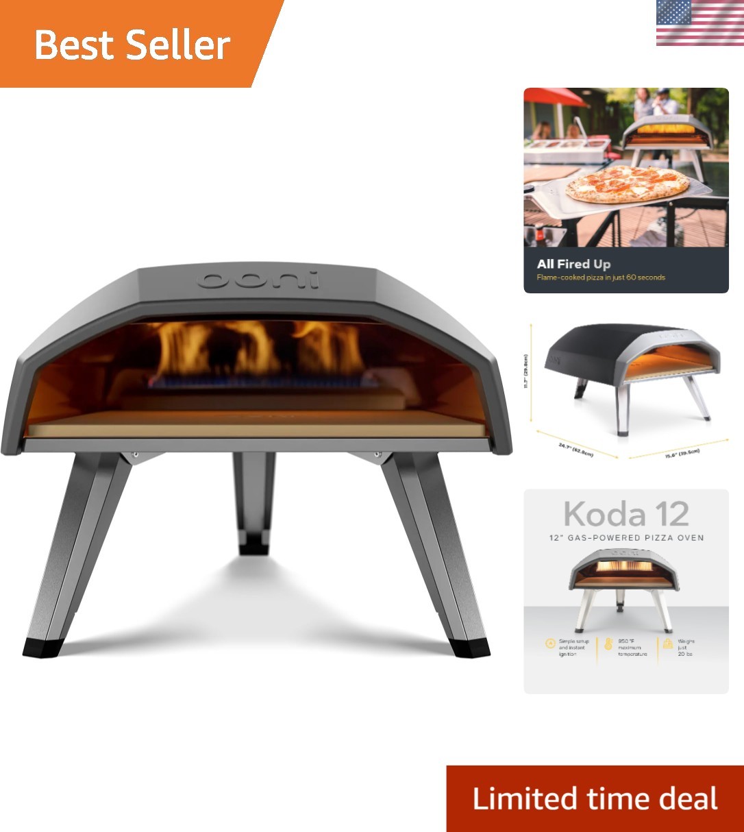 Koda 12 Gas Pizza Oven – 12″ Portable Outdoor Chef with 60-Second Pizza Magic