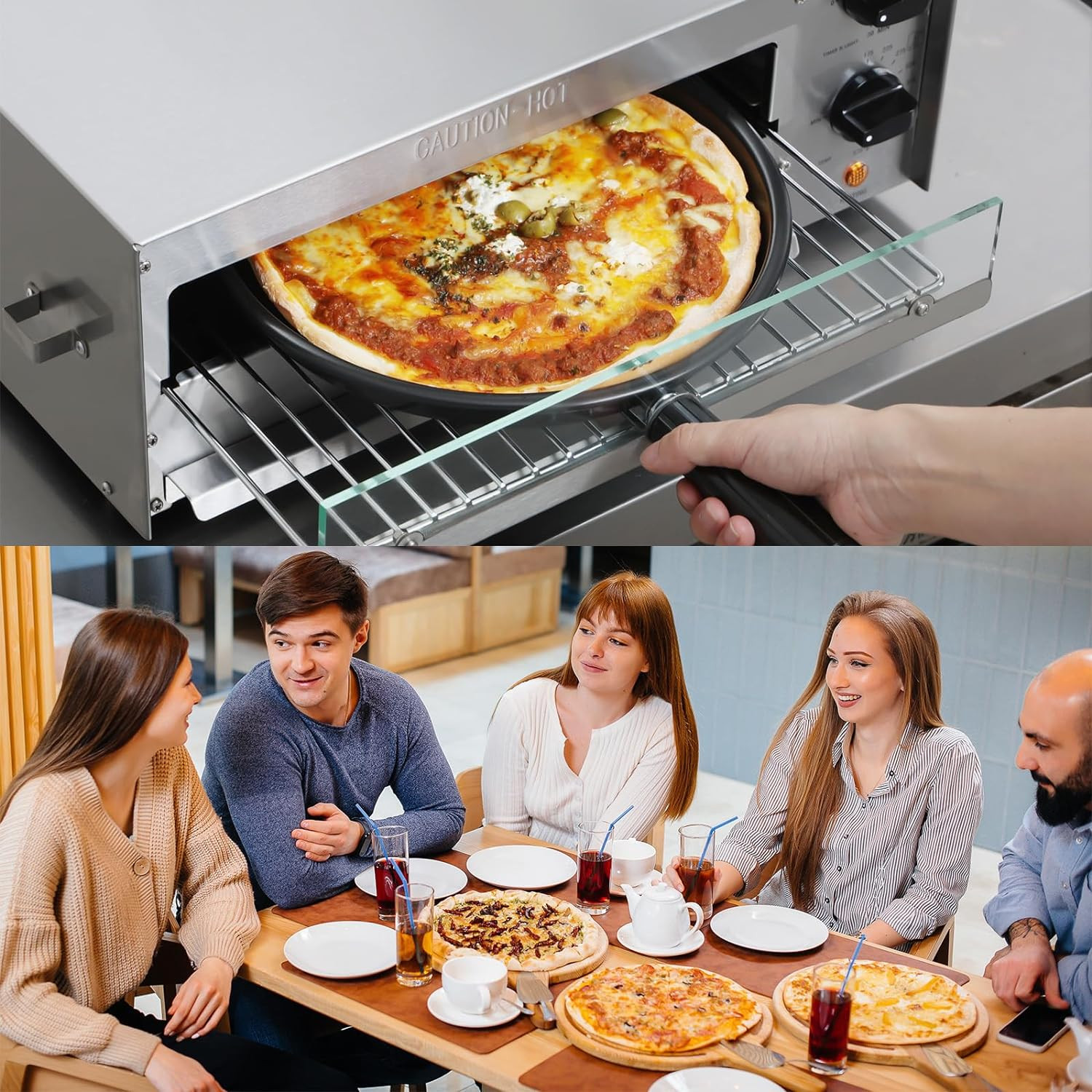 Indoor Electric Pizza Oven with Timer & Glass Door – 13 Inch, 1550W