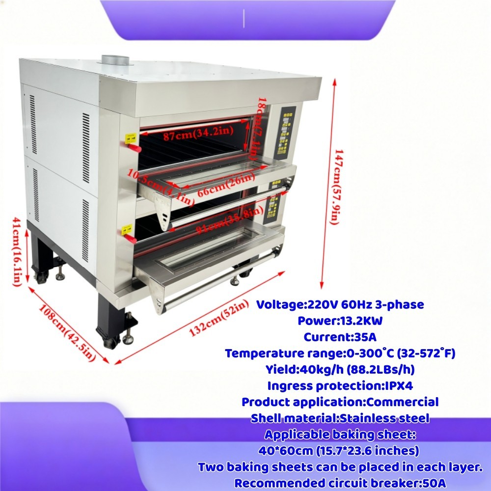 220V Double Deck Electric Pizza Oven Commercial Bakery Pizza Baking Oven 3PH