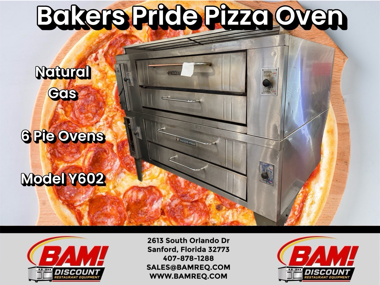 BAKERS PRIDE Y-600 DOUBLE DECK NAT GAS PIZZA OVENS 78″ W X 43″ D X 66″ H – Works