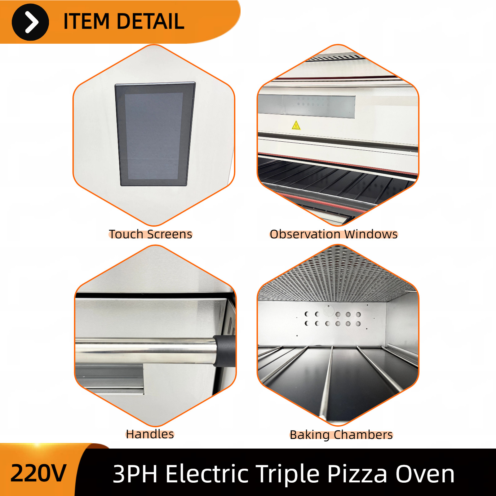 220V 3-PH Commercial Pizza Oven 3-Deck 6-Tray Digital Electric Oven Smart Model