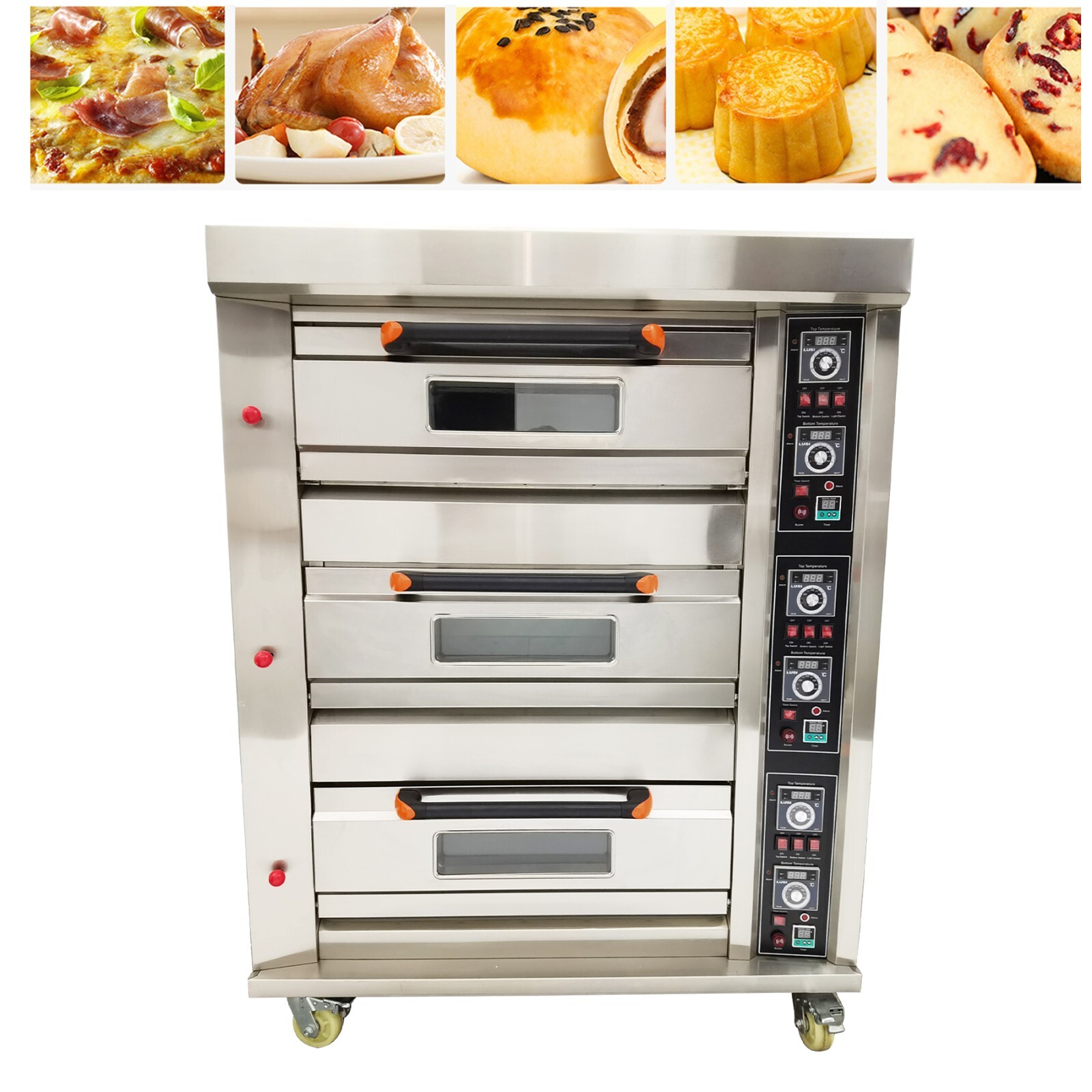 Electric Oven Commercial Movable 3 Decks Oven Natural Gas Heating with Casters