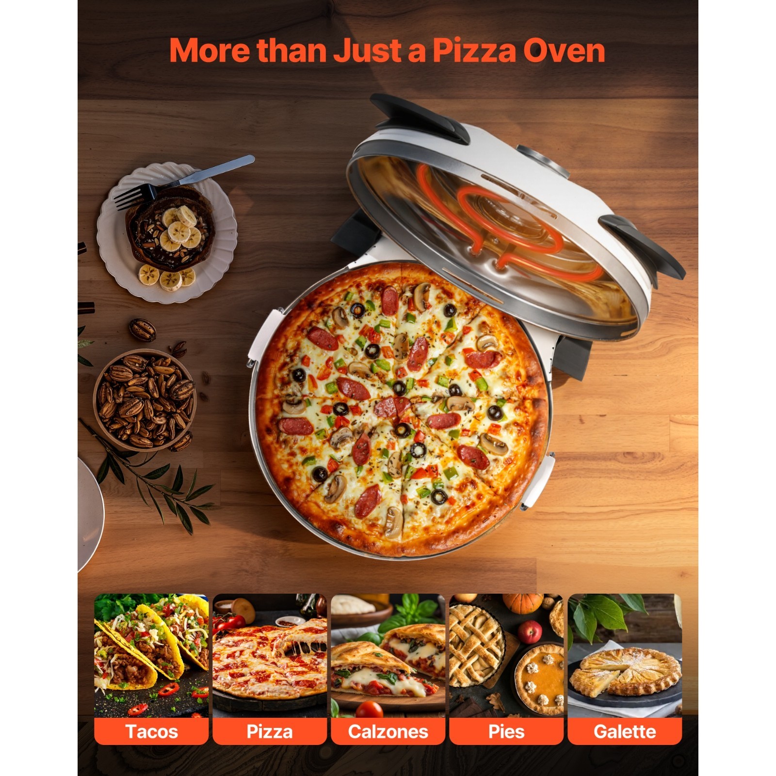 12-Inch Electric Pizza Oven, 1200W Pizza Maker with Cordierite Stone