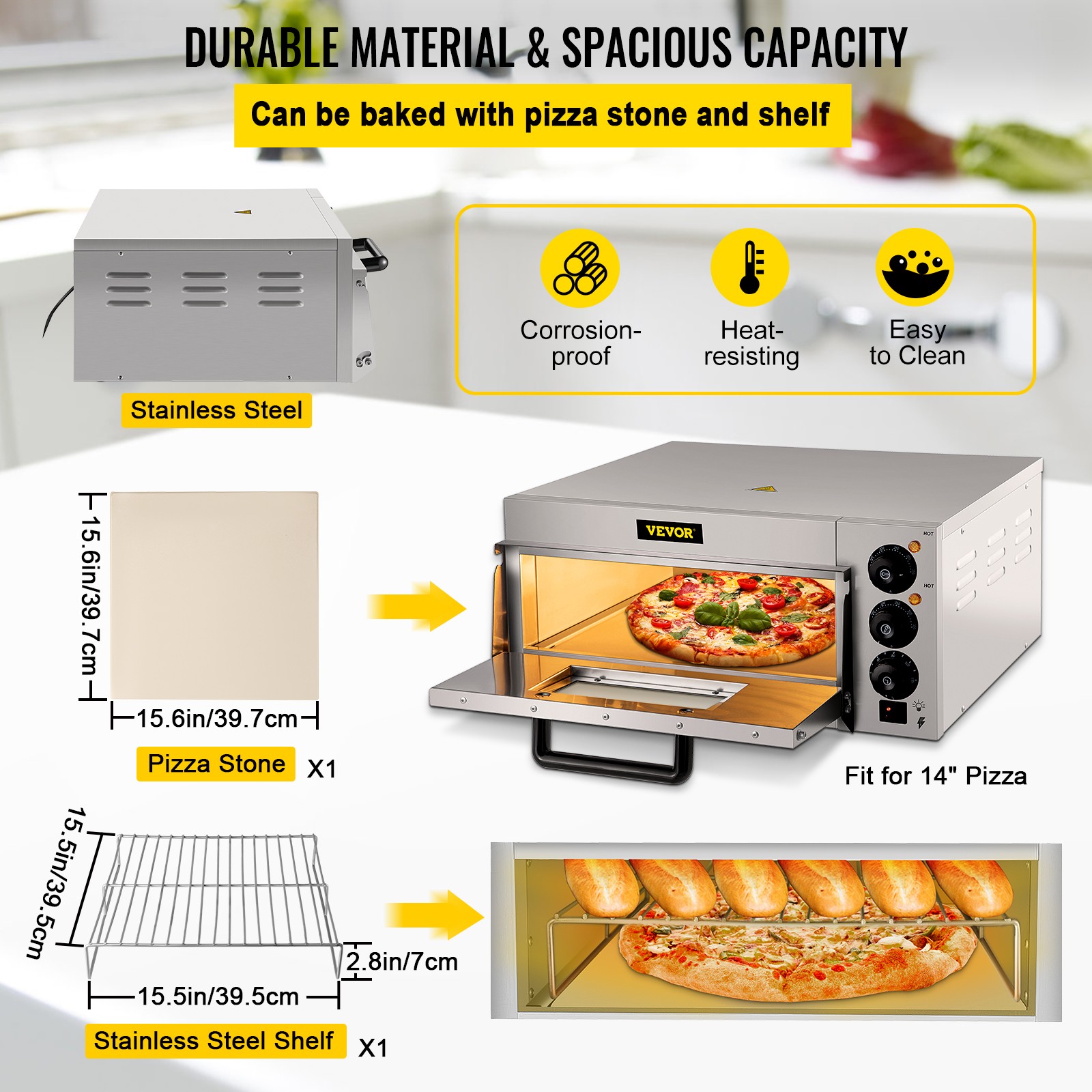 VEVOR Commercial Countertop Pizza Oven Electric Pizza Oven for 14″ Pizza Indoor