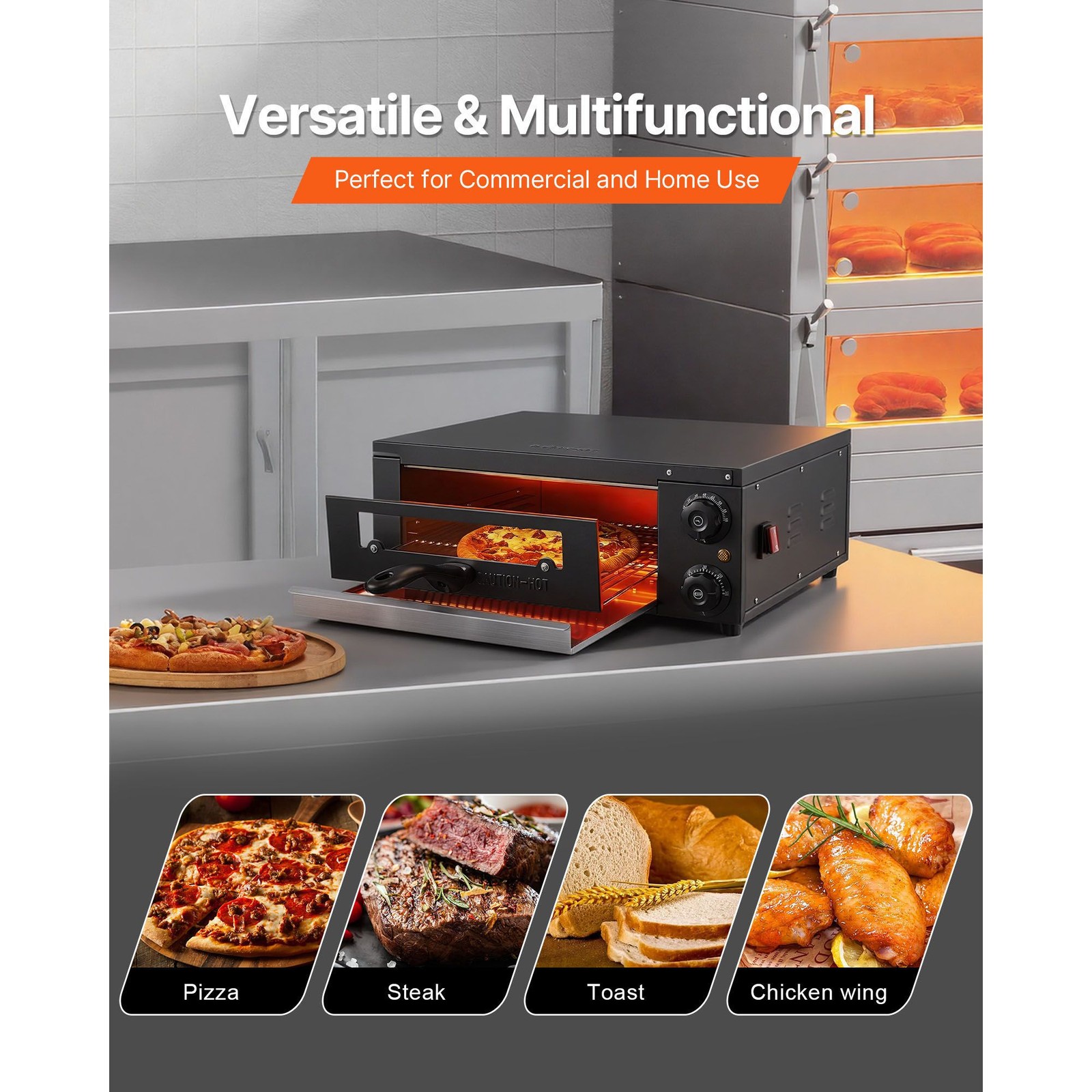 Electric Pizza Oven, 12 in Countertop Pizza Oven, 77 to 572°F Temp Range, 1450W