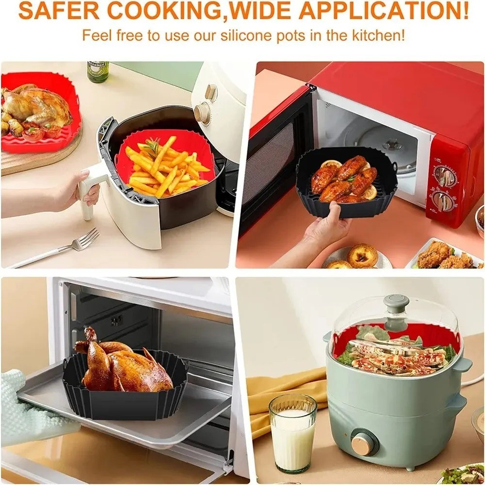 Silicone Air Fryer Pan Reusable Oven Baking Tray Pizza Pan Fried Chicken USA