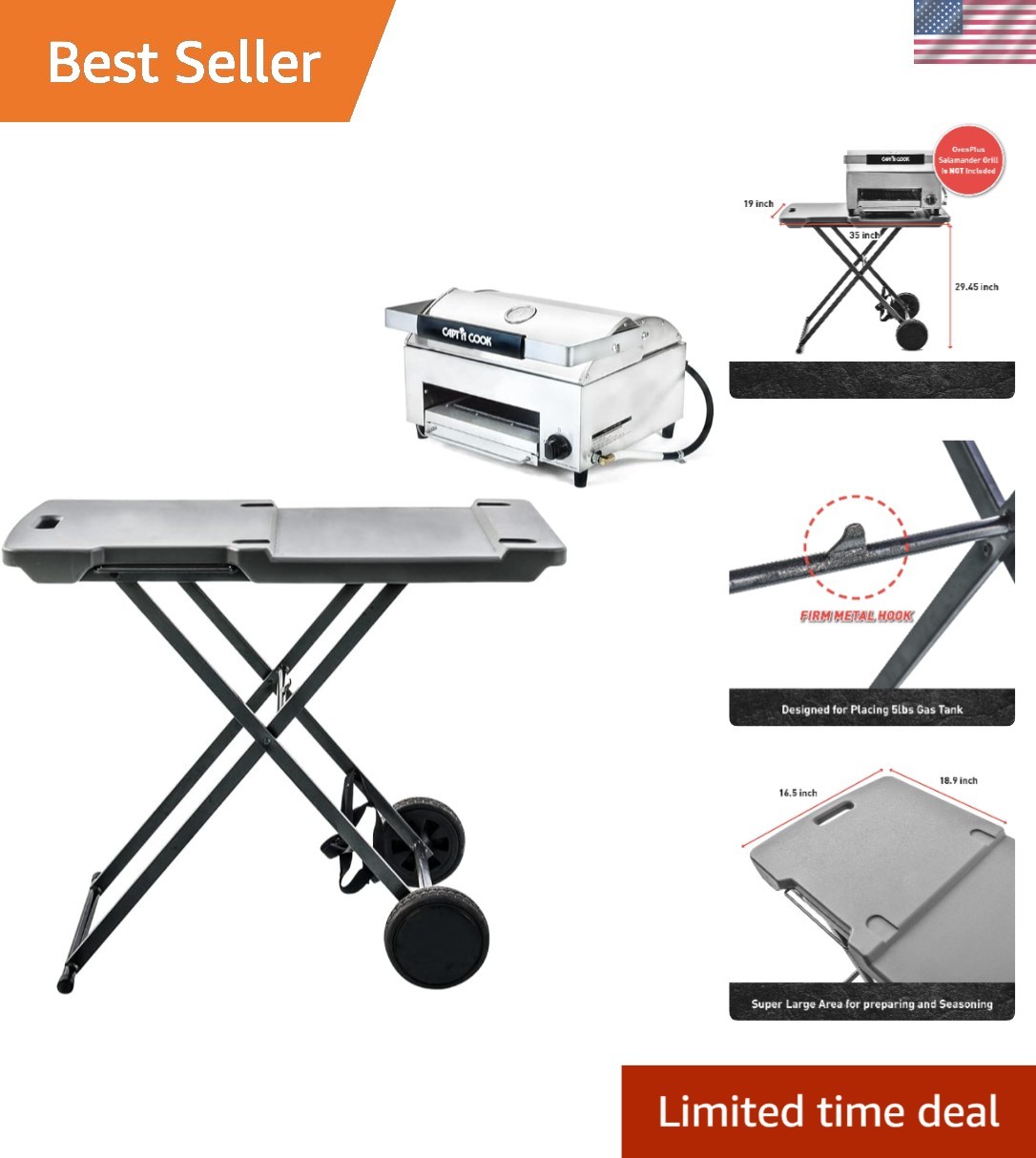 Space-Saving Foldable Cart for OvenPlus Grill – Durable & Versatile Outdoor Use