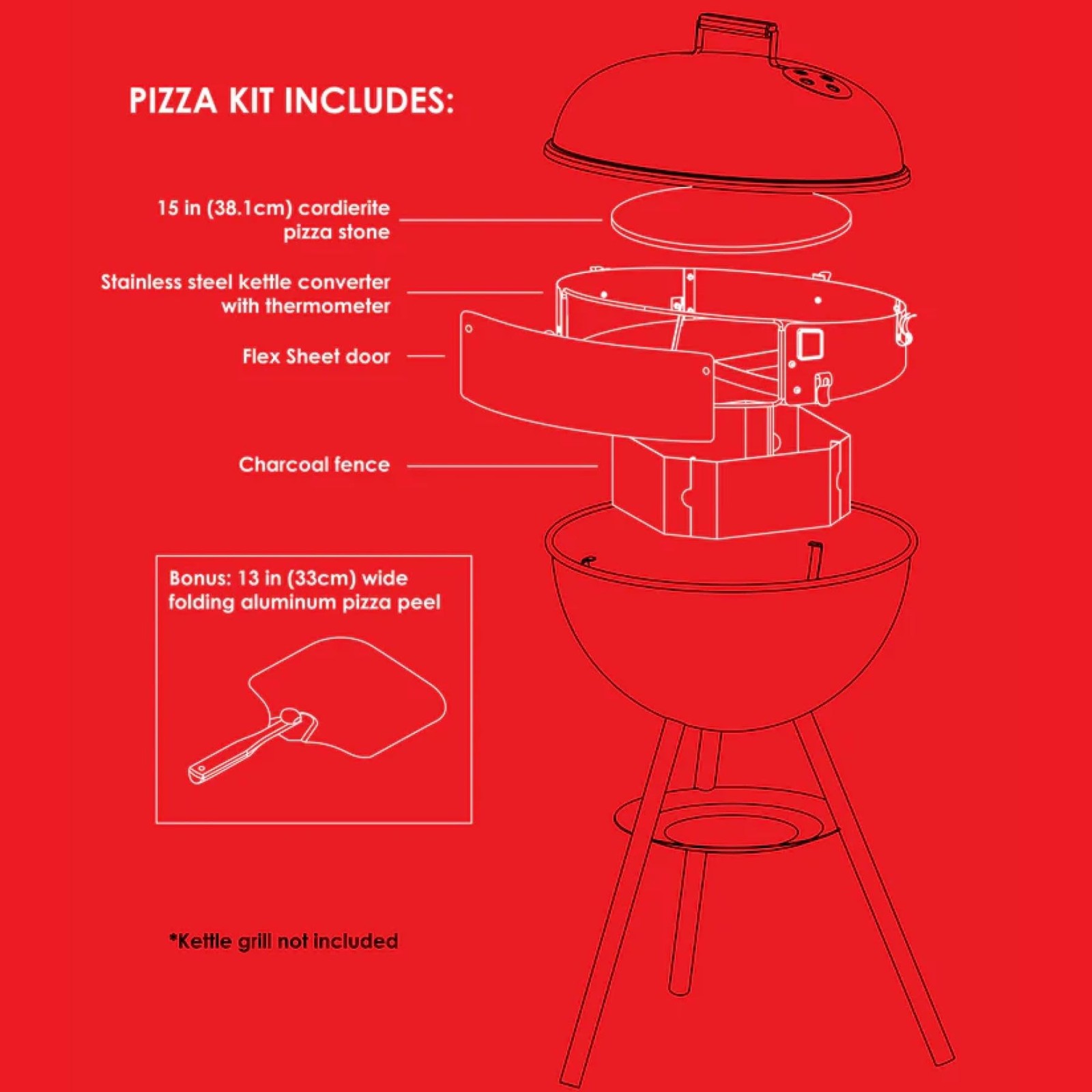 Pizzacraft PC7001 PizzaQue Deluxe Outdoor Pizza Oven Kettle Grill Conversion …