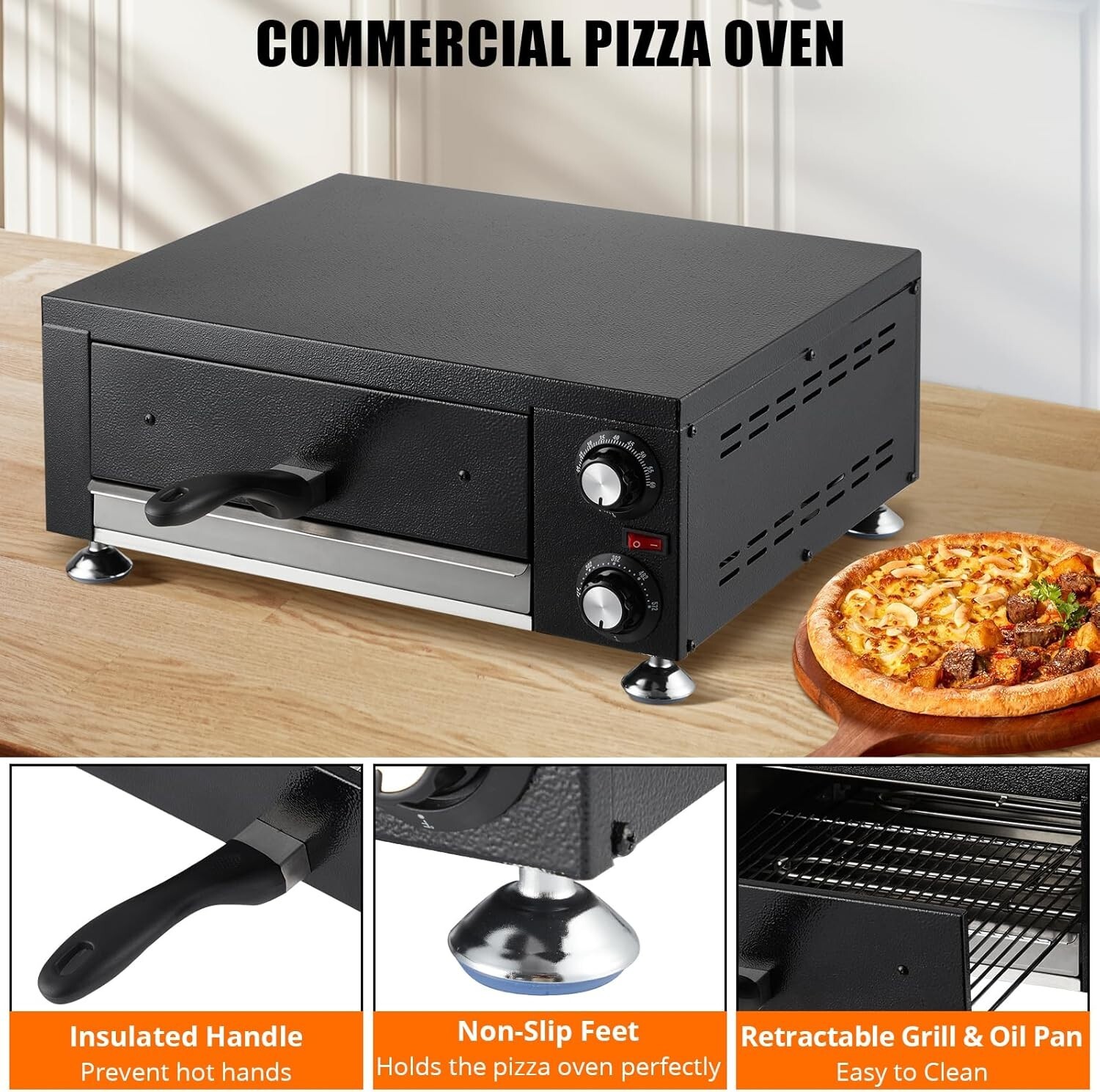 Electric Pizza Oven 1100W Commercial Pizza Oven Countertop Stainless Steel Balck