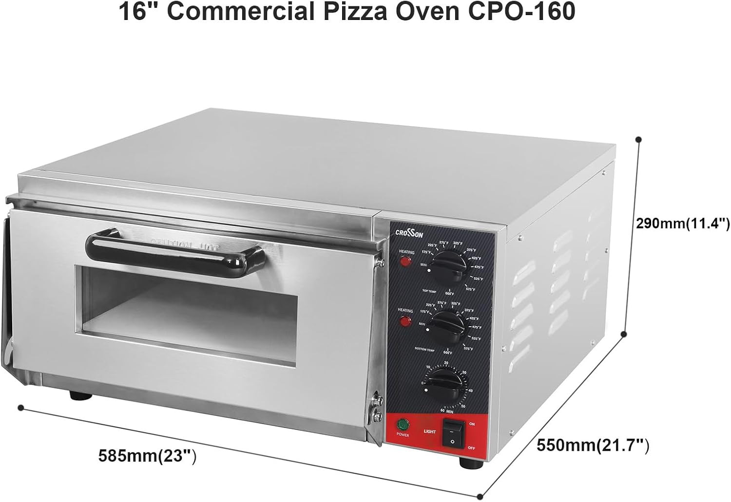 ETL Listed Commercial 16 Inch Countertop Electric Pizza Oven with Pizza Stone, M