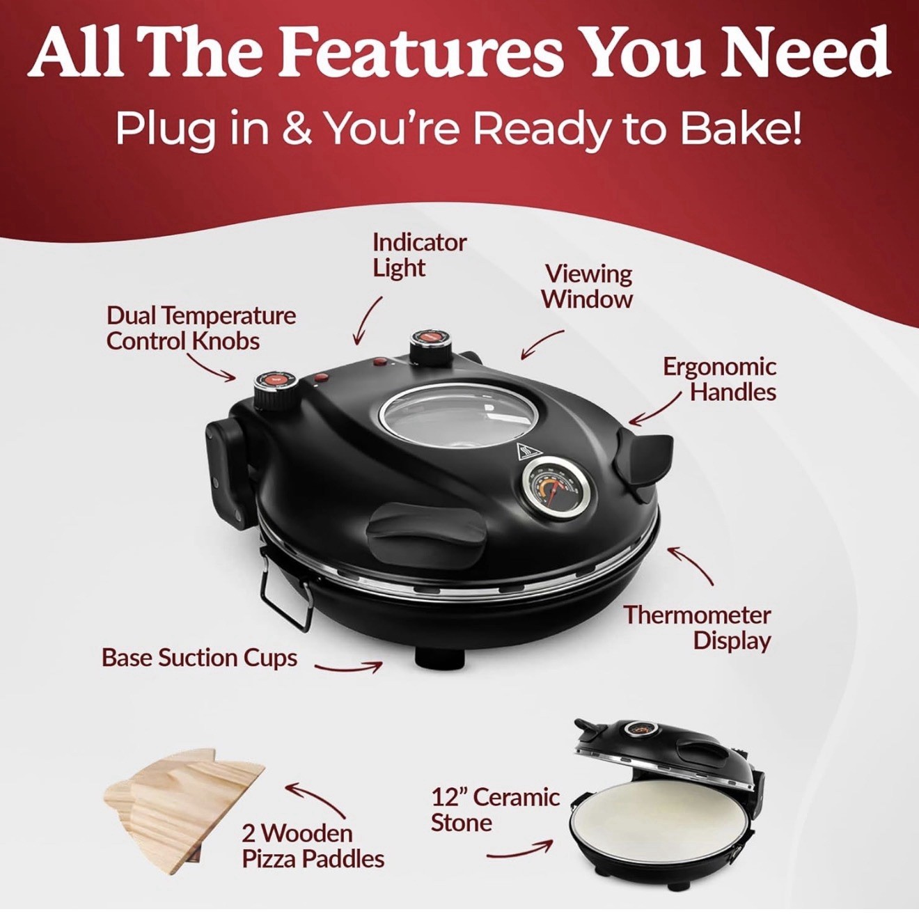 New Piezano Pizza Oven Electric Pizza Bake Portable Countertop 12″ Pizza Maker