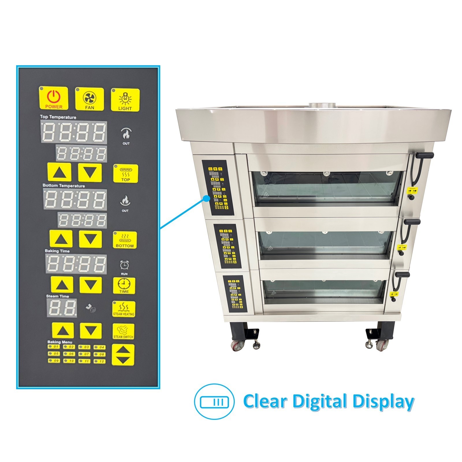 220V 3PH Commercial Movable Electric Pizza Oven 3-Layer Baking Oven 0-300˚C