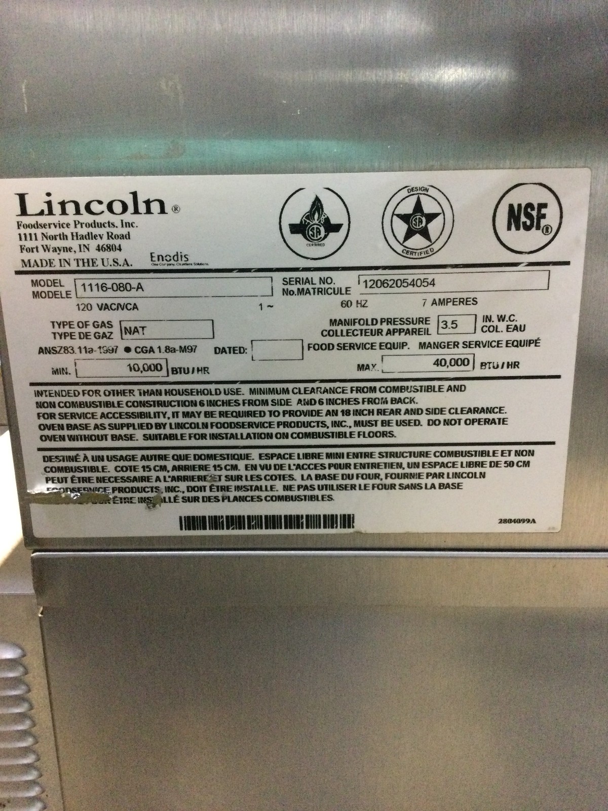 Lincoln Impinger 1116-080-A Gas Double Stack Conveyor Pizza Oven With Stand