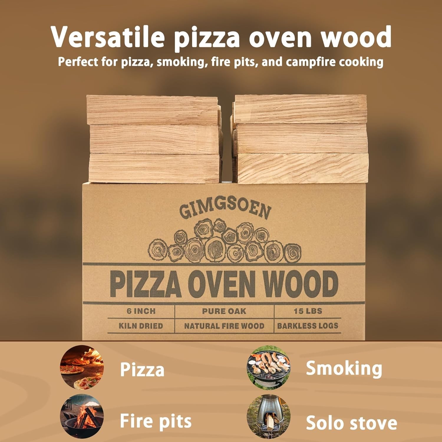 Oak Cooking Wood 15lb Box 6 Inch Logs Clean Burning for Grilling