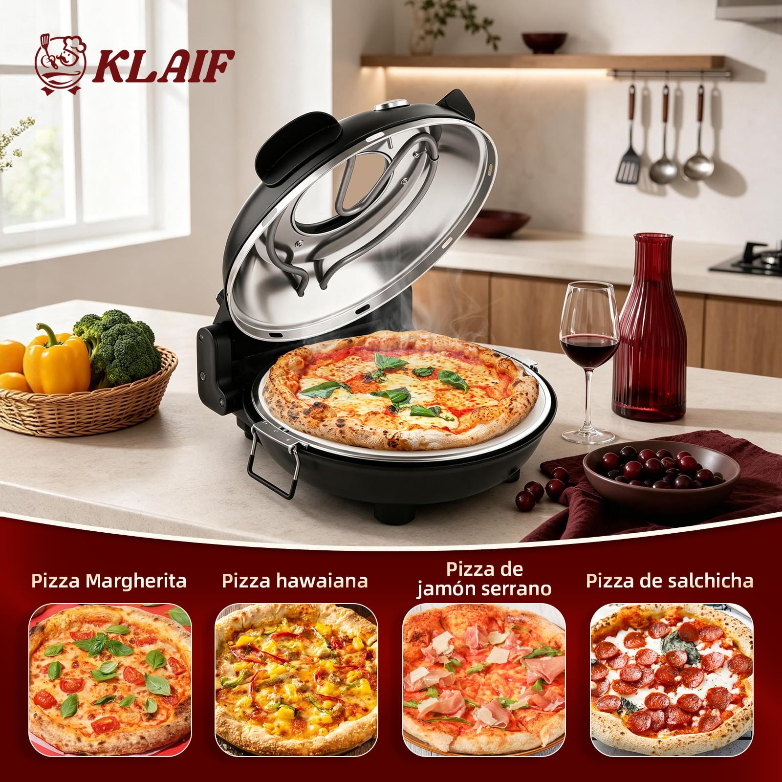 Klaif 12 Electric Countertop Pizza Oven Indoor Ceramic Stone Dual Adjustable