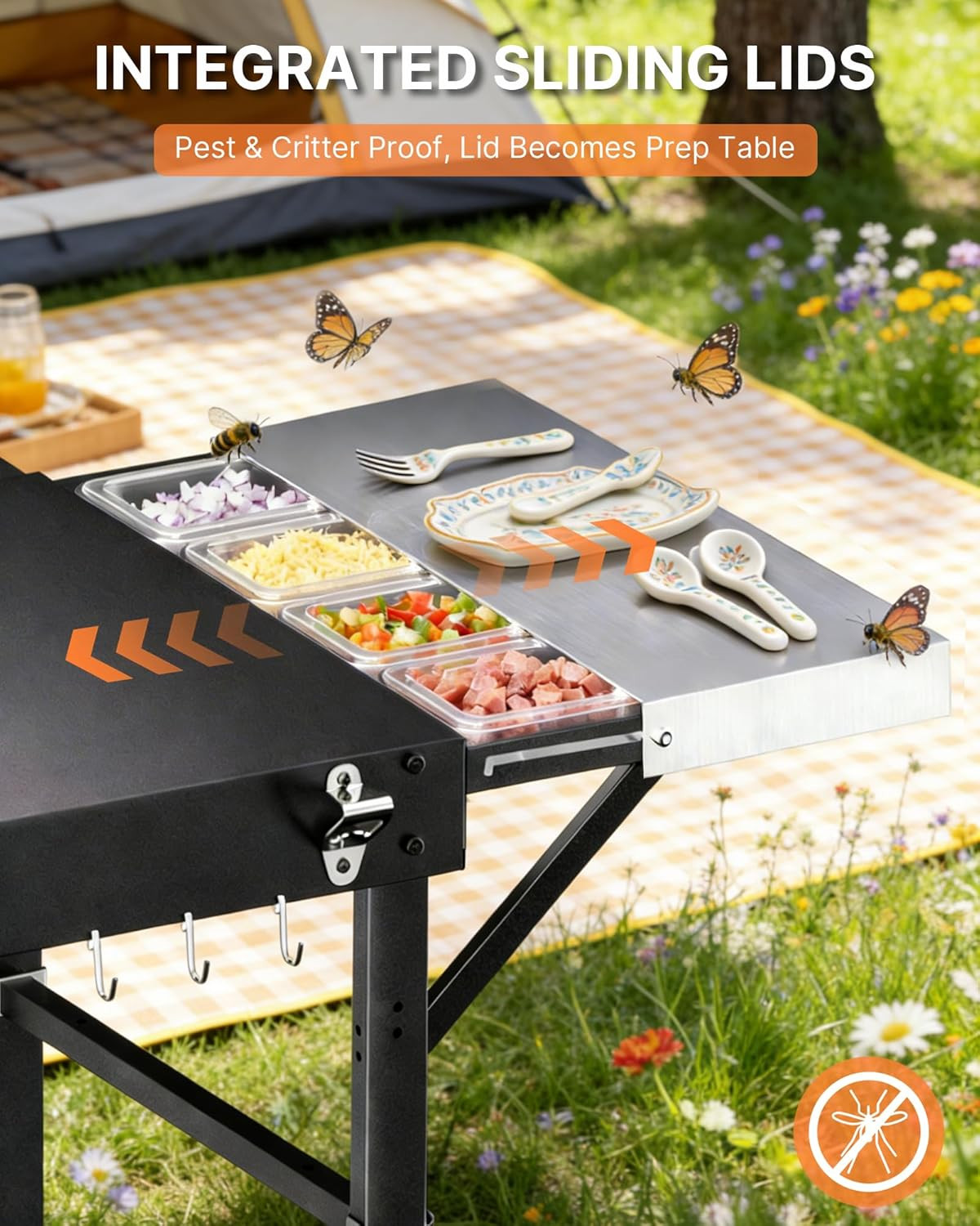 Outdoor Pizza Oven Table with Topping Station, Portable Pizza Oven Cart with BBQ