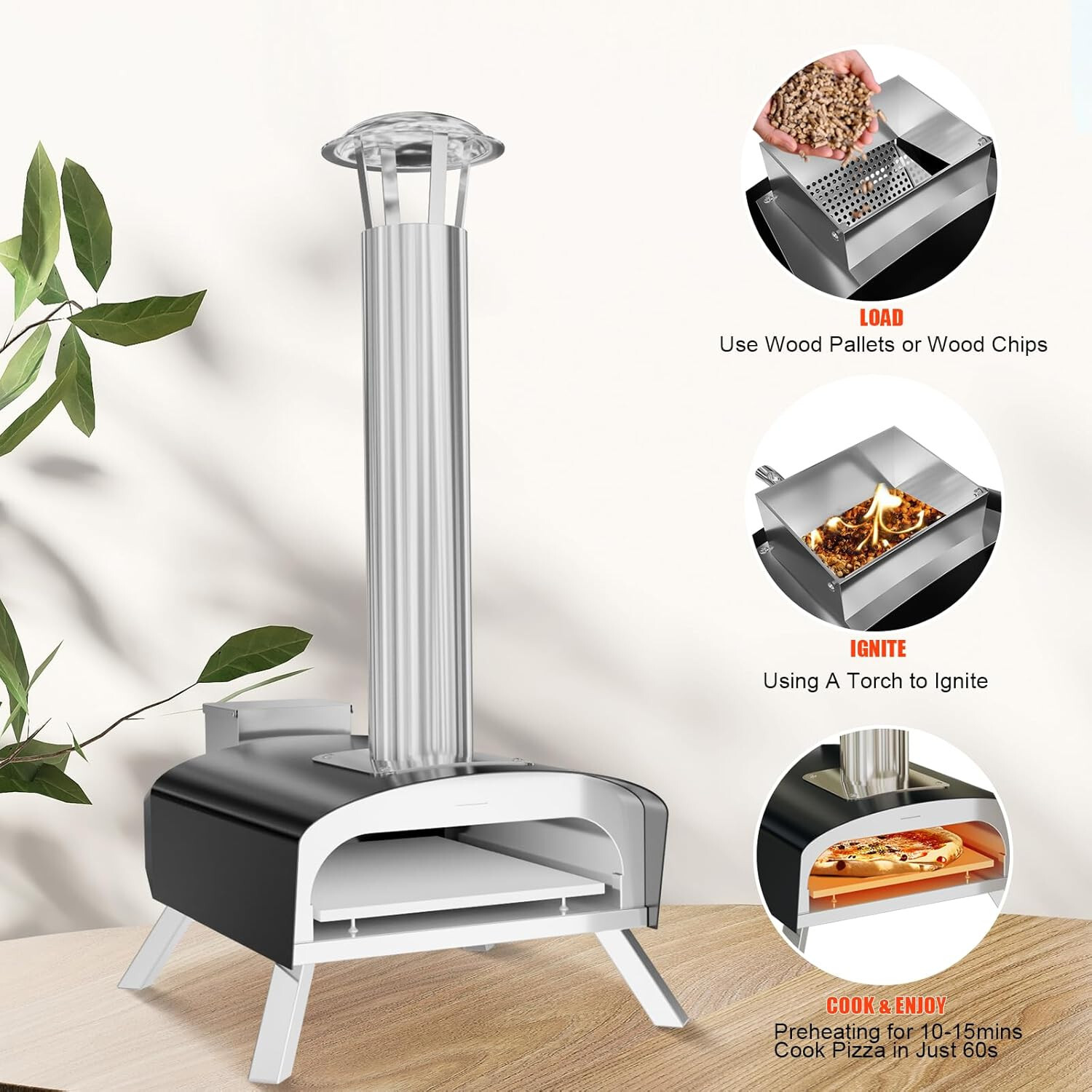 12-Inch Stainless Steel Outdoor Pizza Oven with Wood Pellet and Pizza Stone