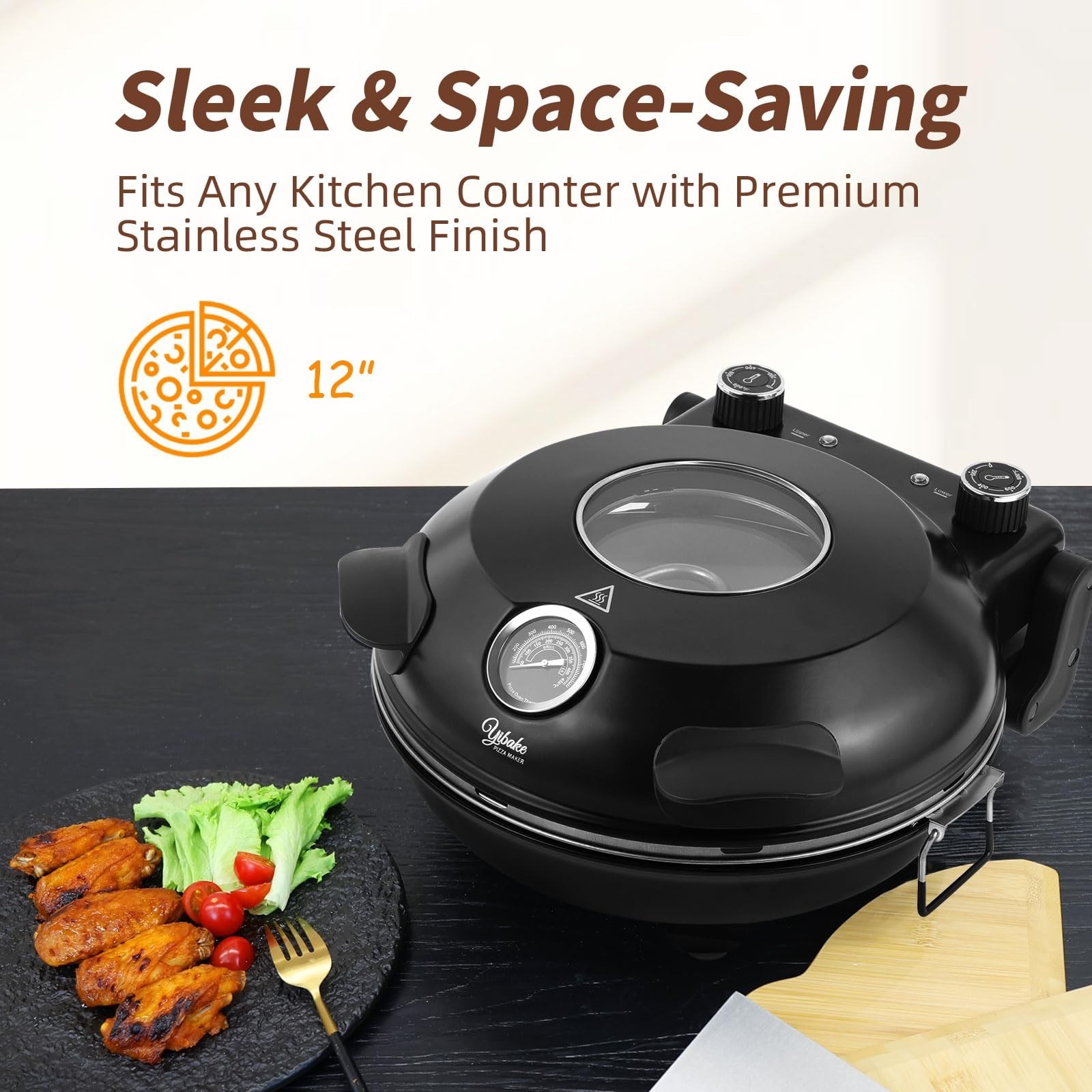 12″ Electric Pizza Oven – Countertop Pizza Maker with Ceramic Stone, Heats up…